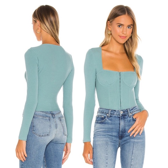 Jonathan Simkhai Shay Bustier Top Ocean Blue Green - Picture 3 of 4